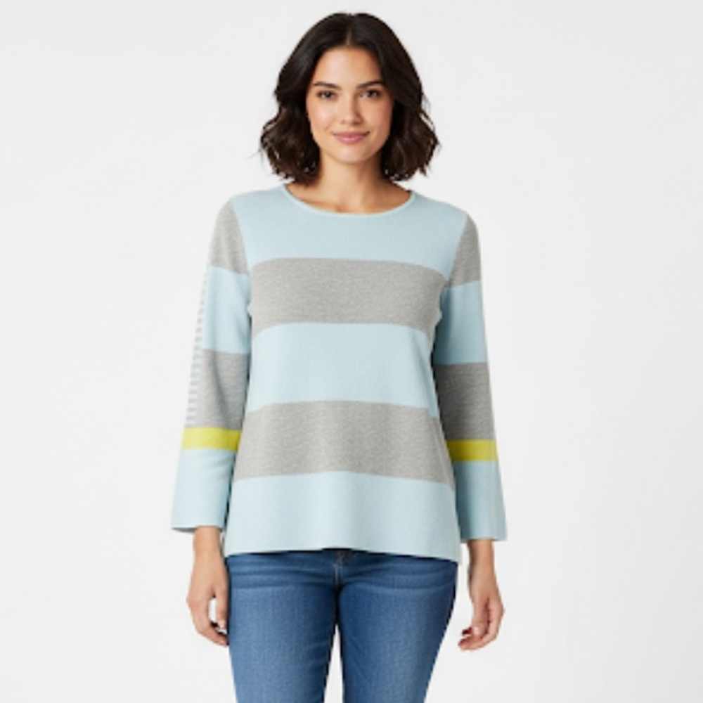 Belford 100% Pima Cotton Women's XL Blue with Grey Stripes Scoop neck Top